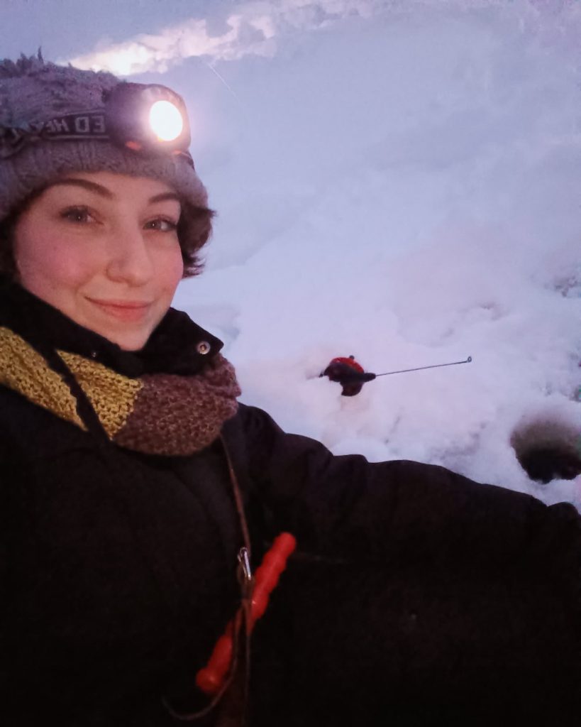 Bessie ice fishing.