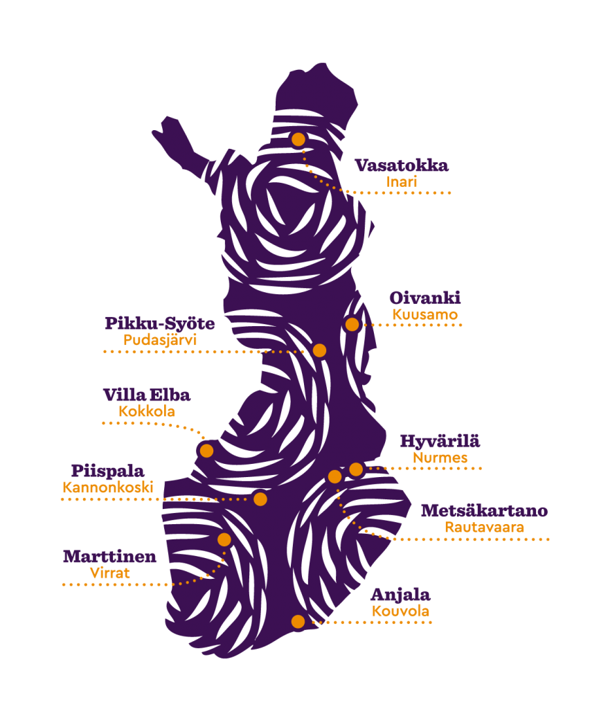 Suomen nuorisokeskukset kartalla.